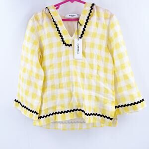 Marysia Bumby Swim x Maisonette CoverUp Size 2 Yellow Gingham Swim Rickrack NWT